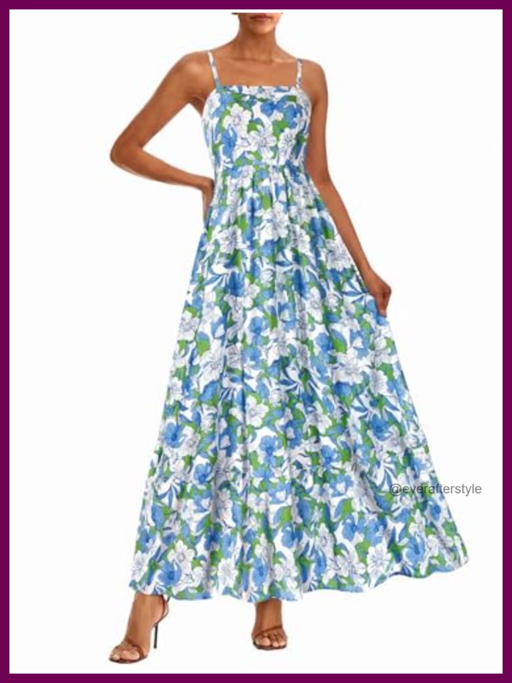 PRETTYGARDEN Womens Viscose Boho Floral Striped Summer Maxi Dress Spaghetti